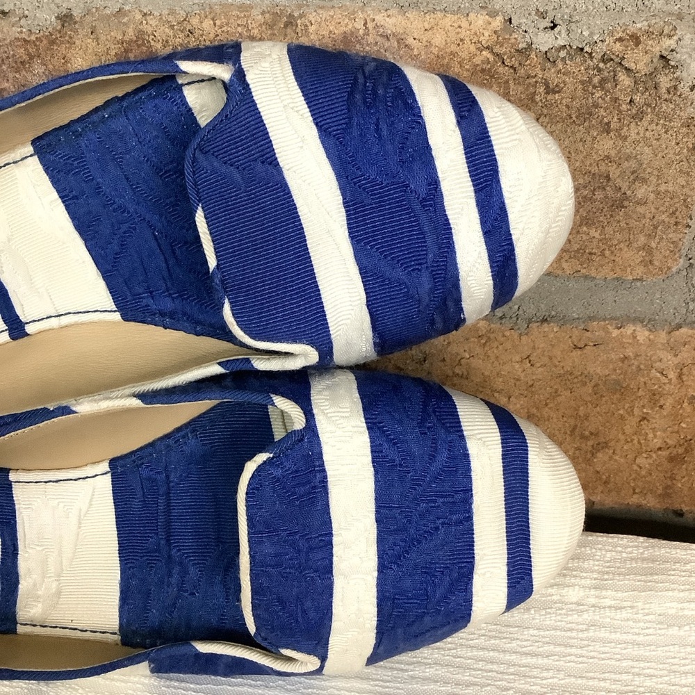 DOLCE & GABBANA Blue/White Stripe Brocade Slip-On Flats - Picture 3 of 16